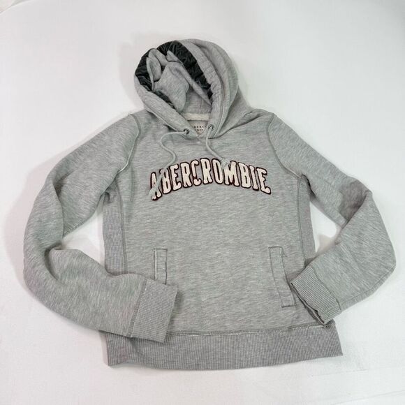 VTG Abercrombie & Fitch Hoodie Womens Large Gray Solid Long-Sleeve Drawstring - Picture 1 of 9